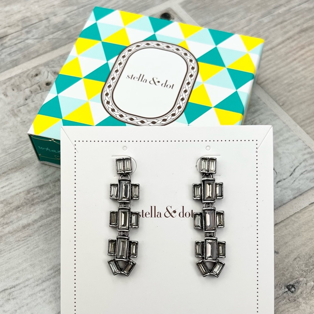 Stella & Dot Hatley Clear Silver Baguette Earrings